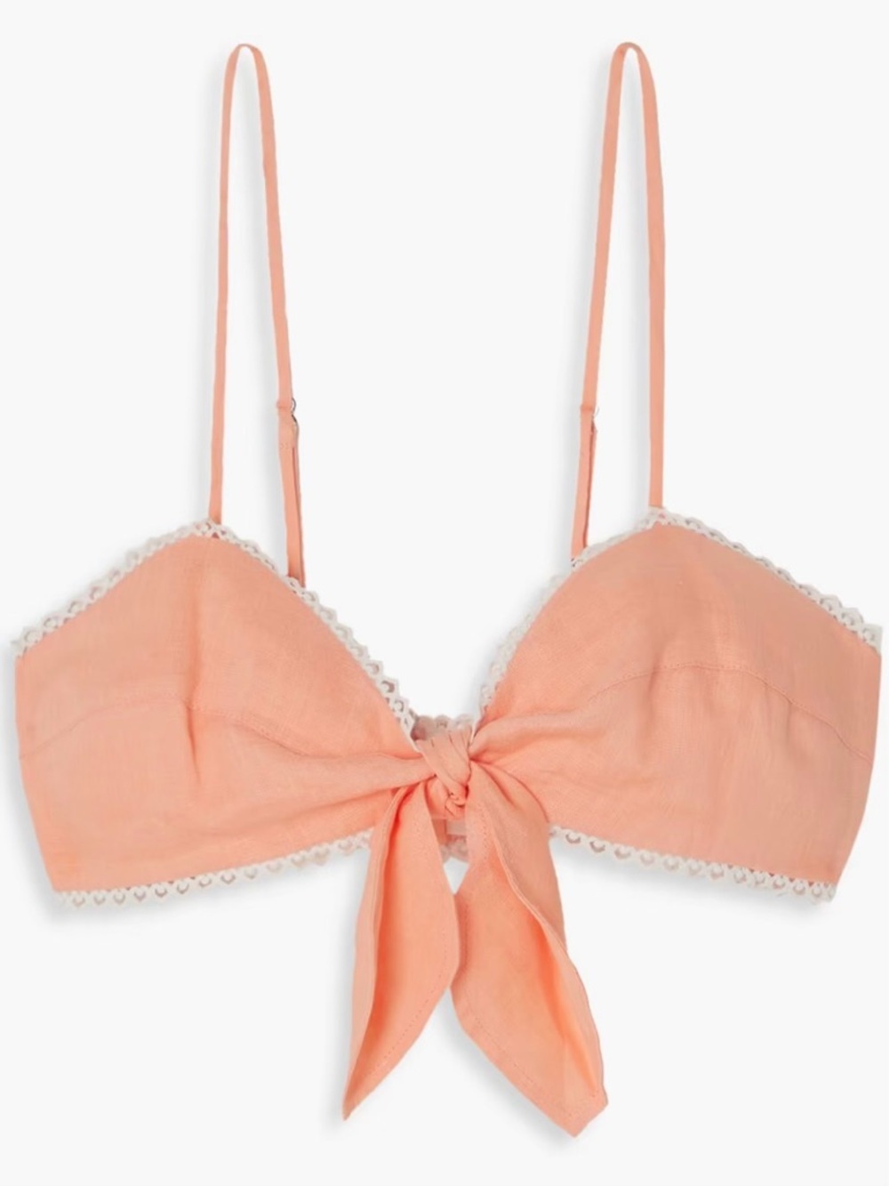 NWT Miguelina ‘Tilly’ Crochet-Trimmed Knotted Linen Bralette in “Peach Sorbet” M